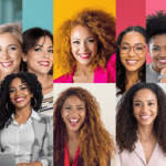 un collage de différentes femmes souriant et posant pour une photo