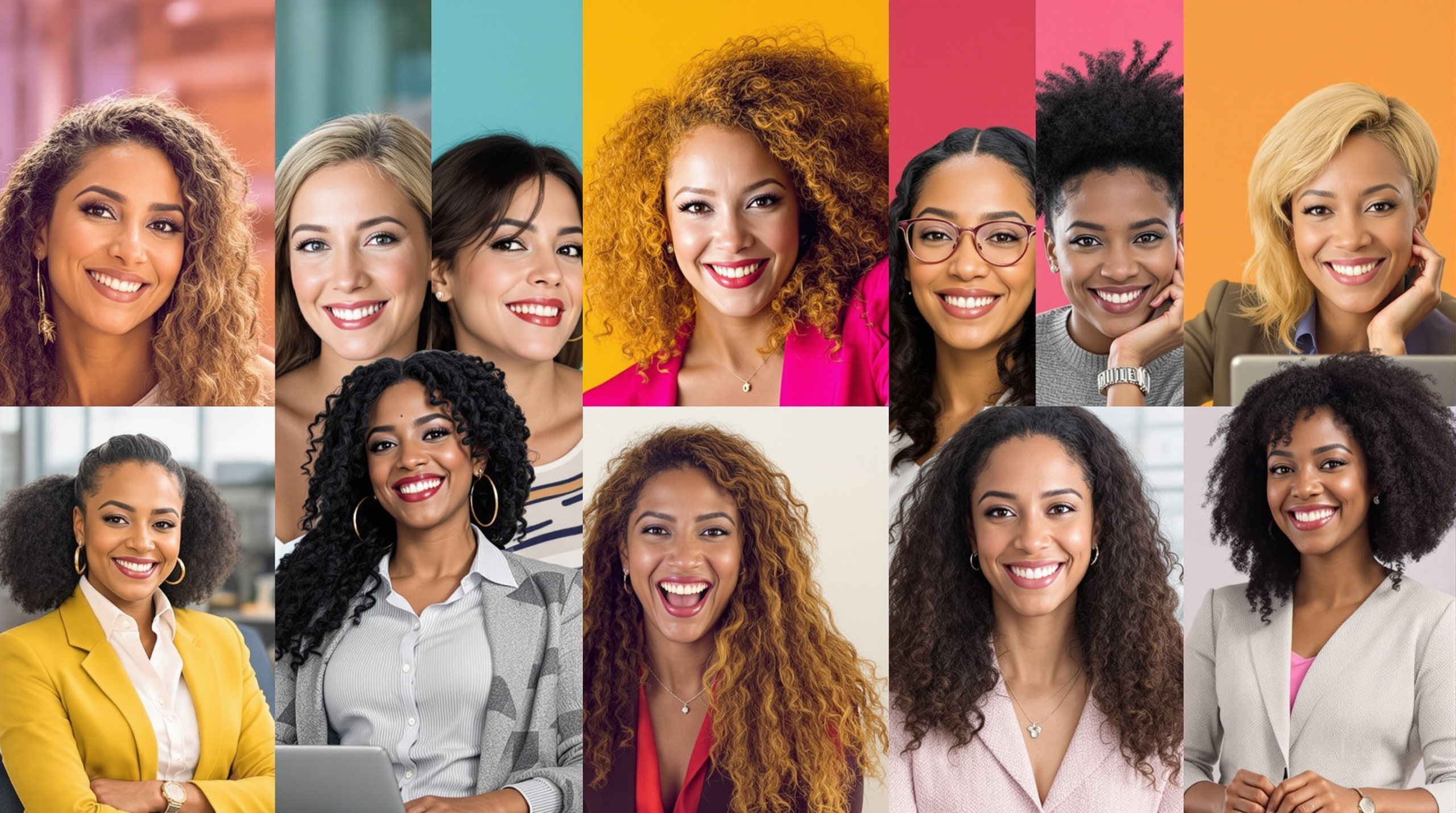 un collage de différentes femmes souriant et posant pour une photo