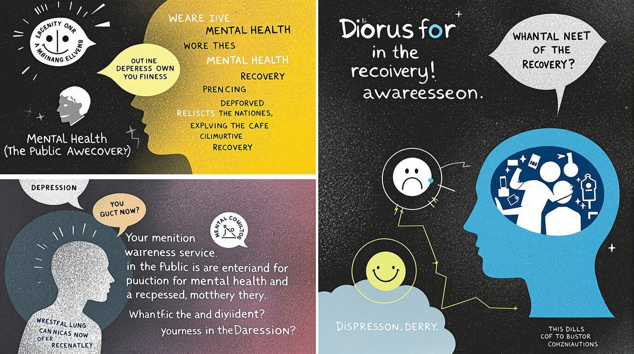 une série d'illustrations illustrant les problèmes de santé mentale