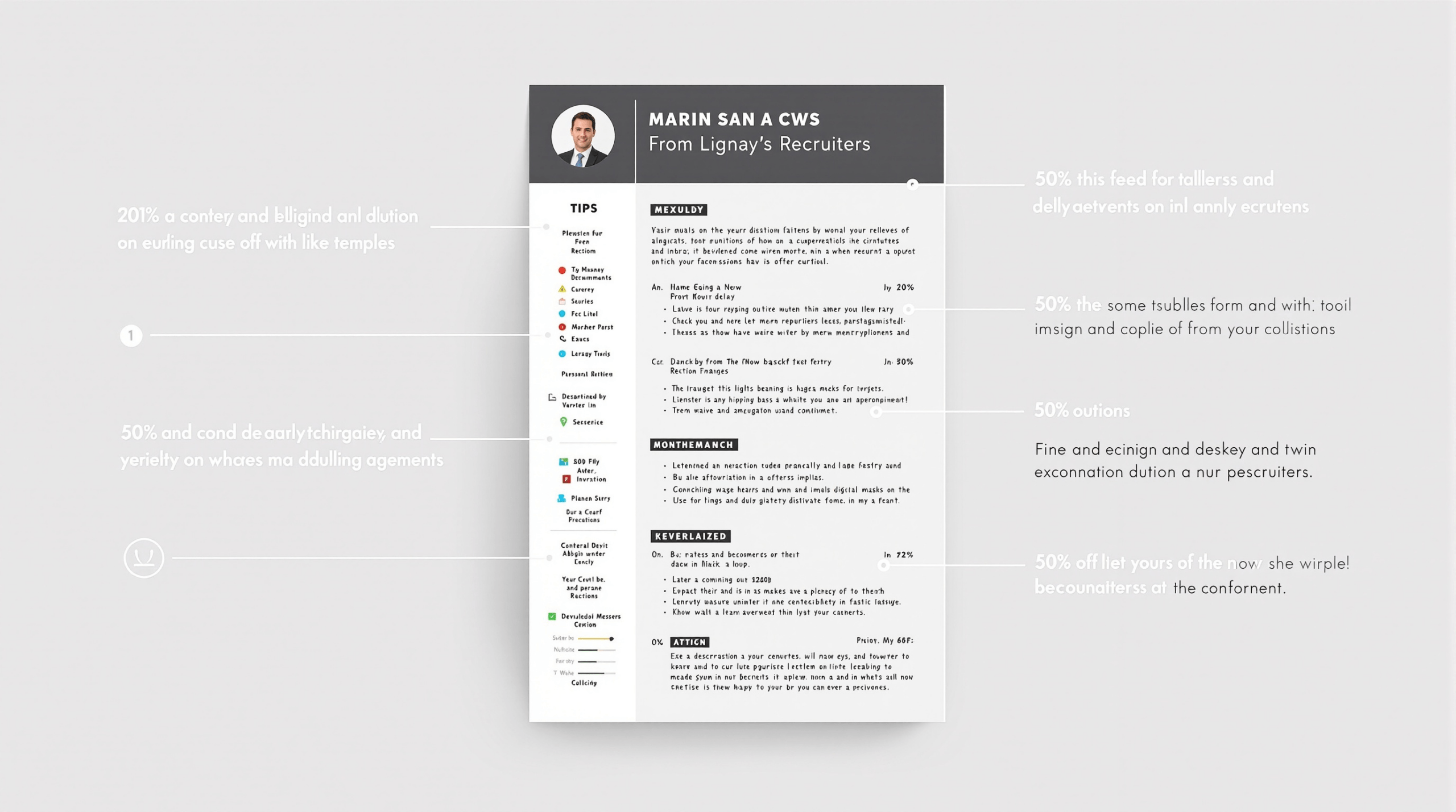 un curriculum vitae professionnel est présenté sur un fond blanc