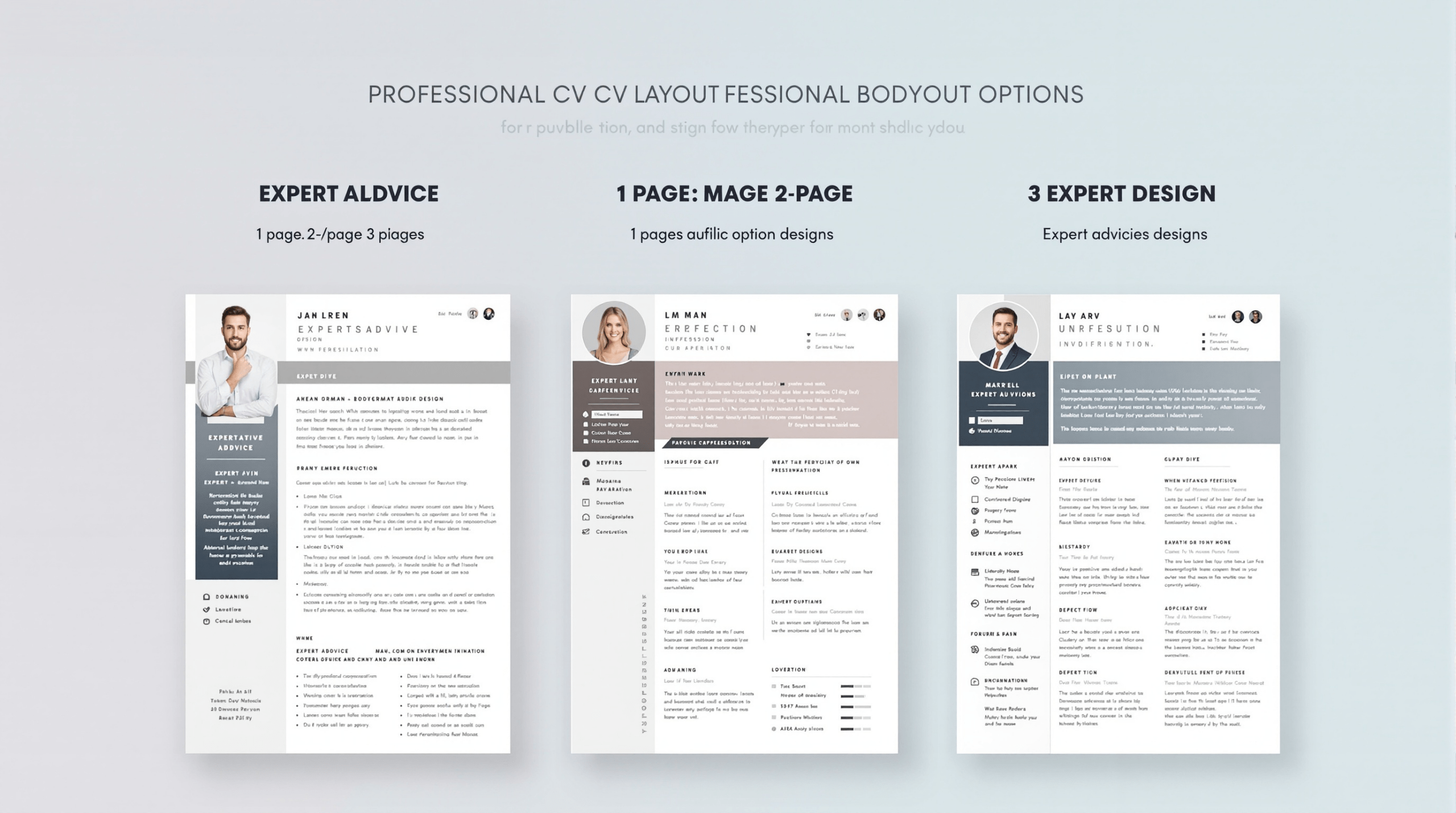 trois modèles de curriculum vitae de cvn professionnels sur fond blanc