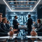 un groupe d'hommes d'affaires assis autour d'une table