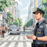 un officier de police debout dans une rue de la ville