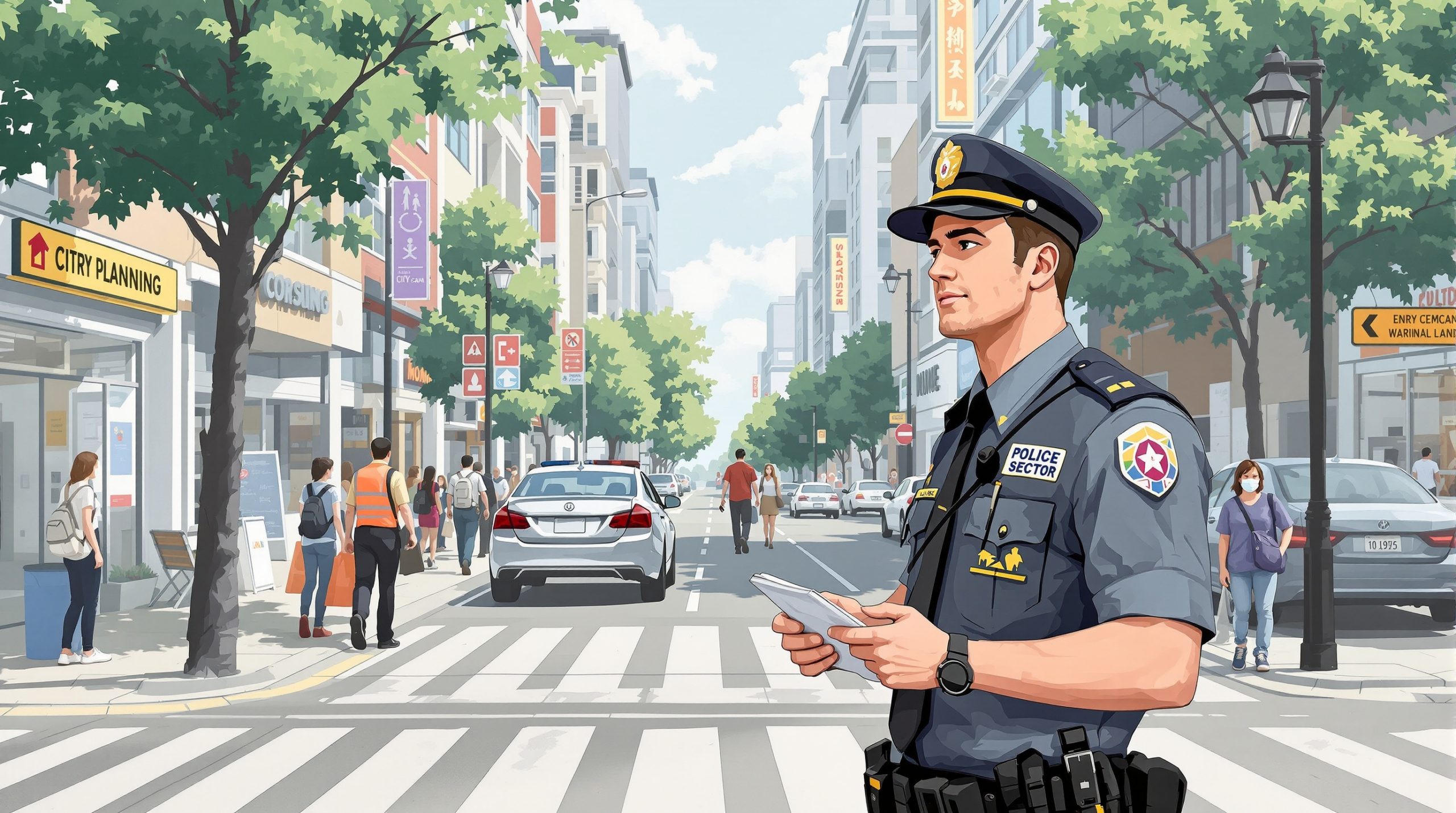 un officier de police debout dans une rue de la ville