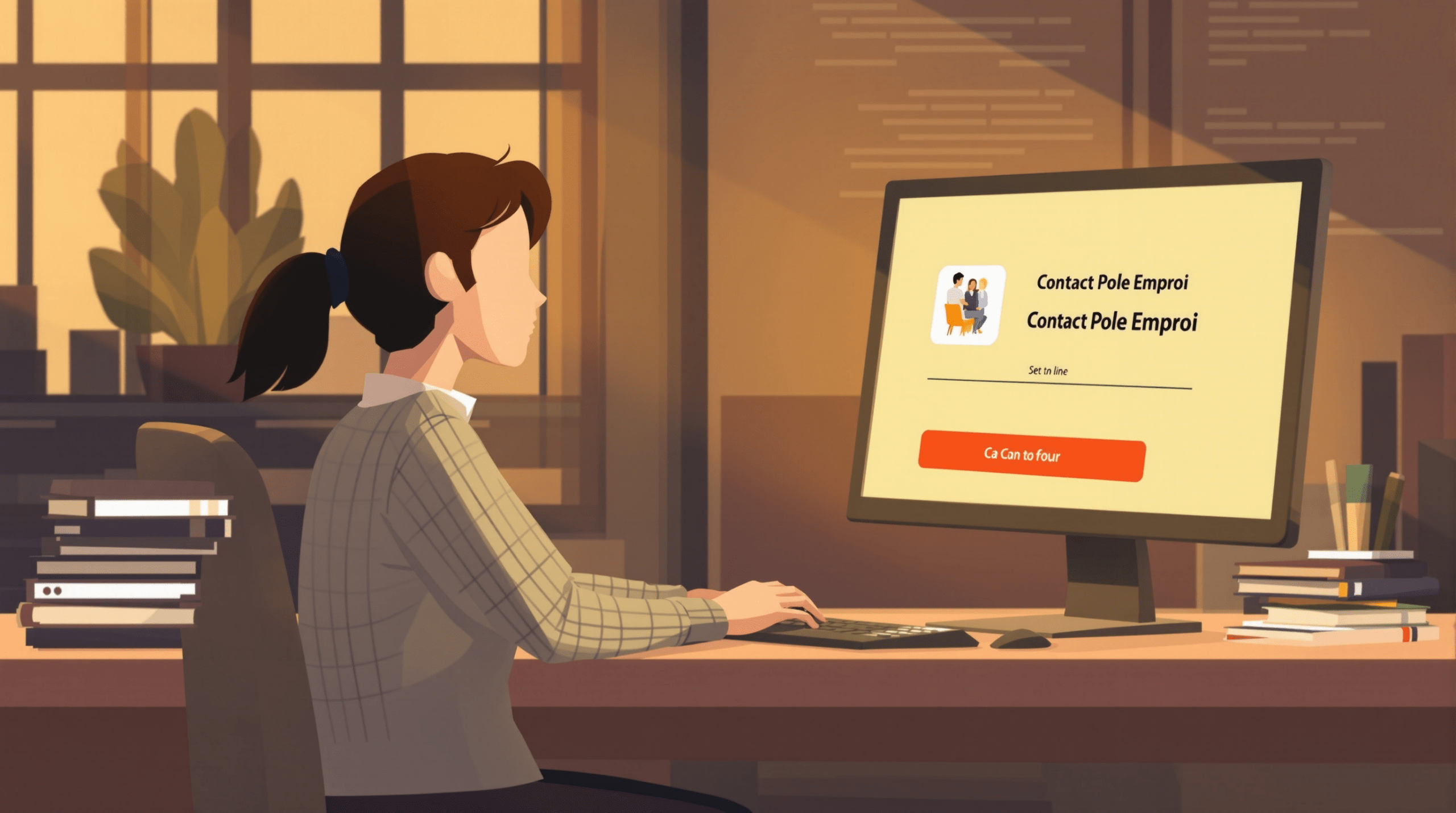 une femme assise à un bureau devant un ordinateur