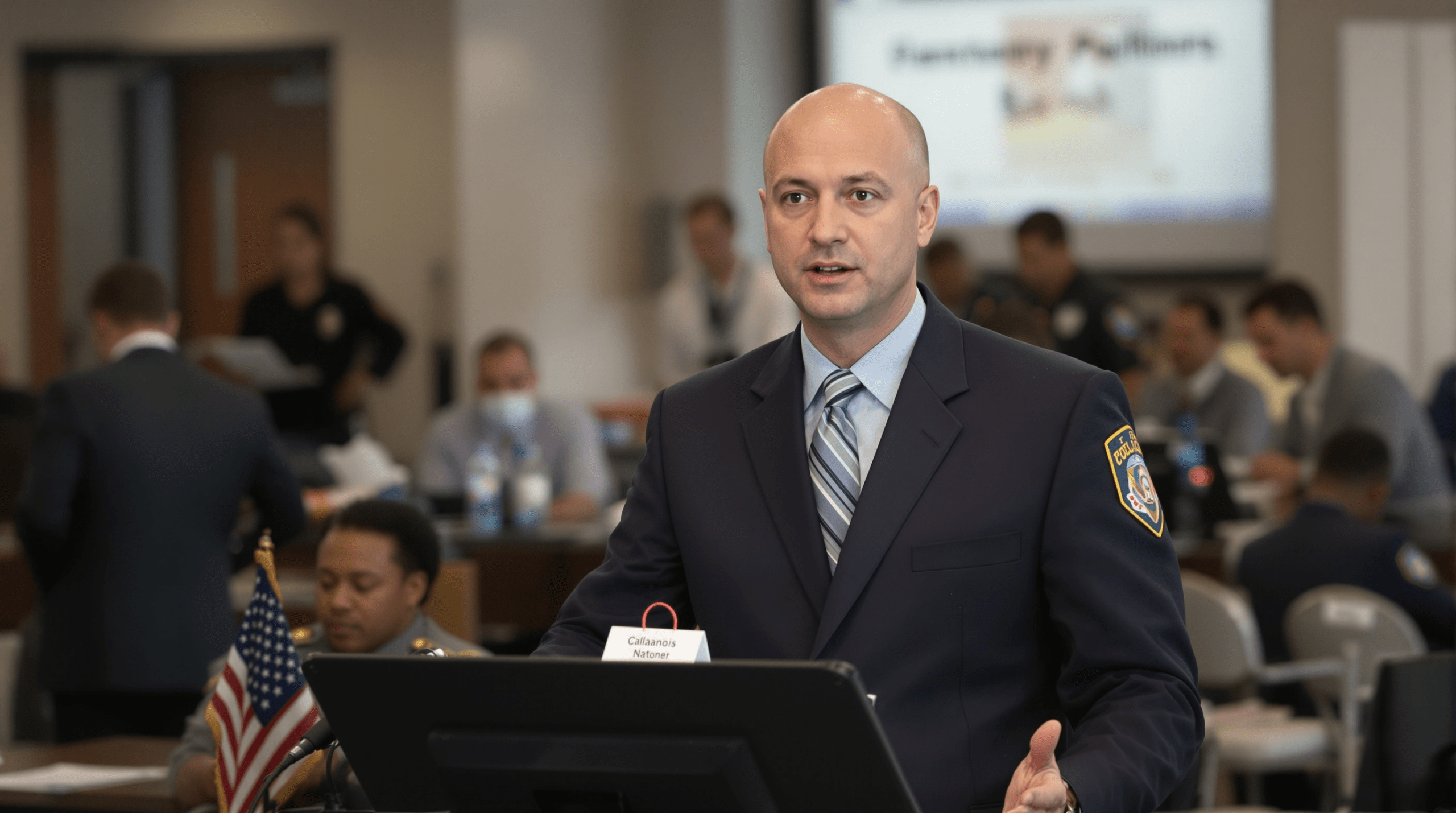 un homme debout devant un ordinateur portable