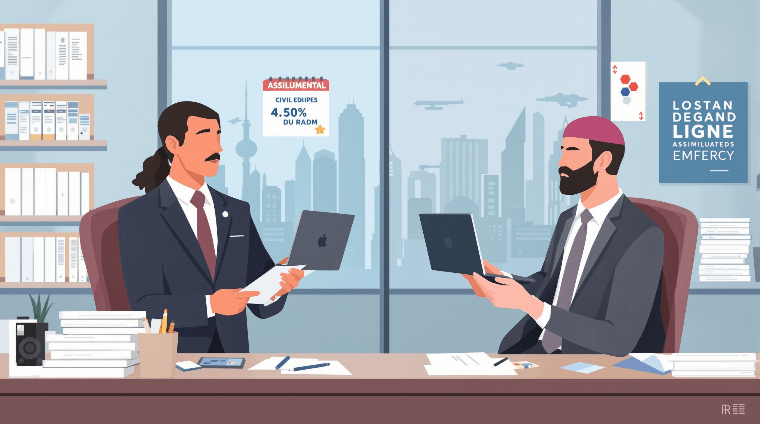 deux hommes assis à un bureau