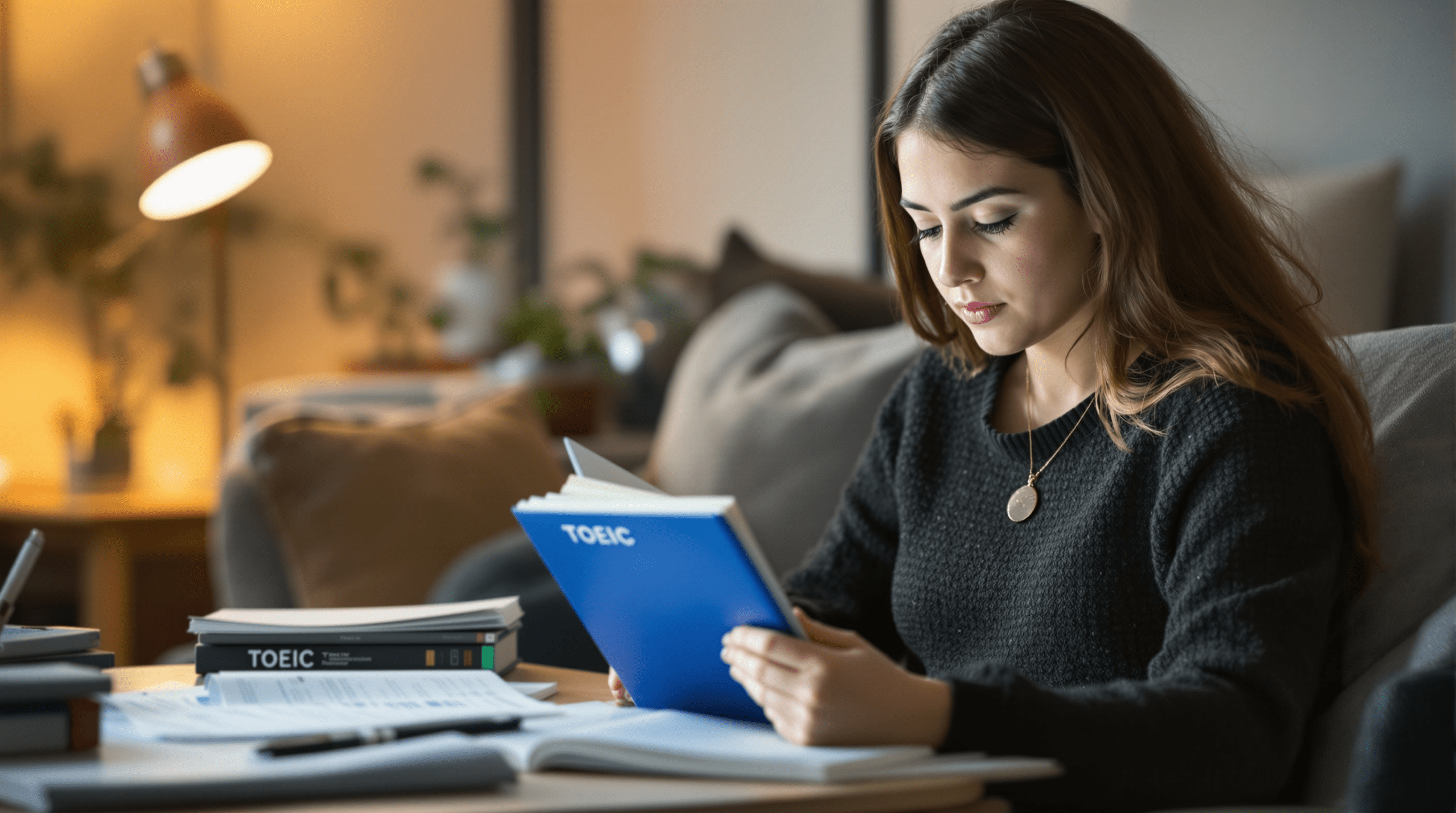 une femme assise sur un canapé lisant un livre