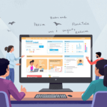 un groupe de personnes assises autour d'un écran d'ordinateur