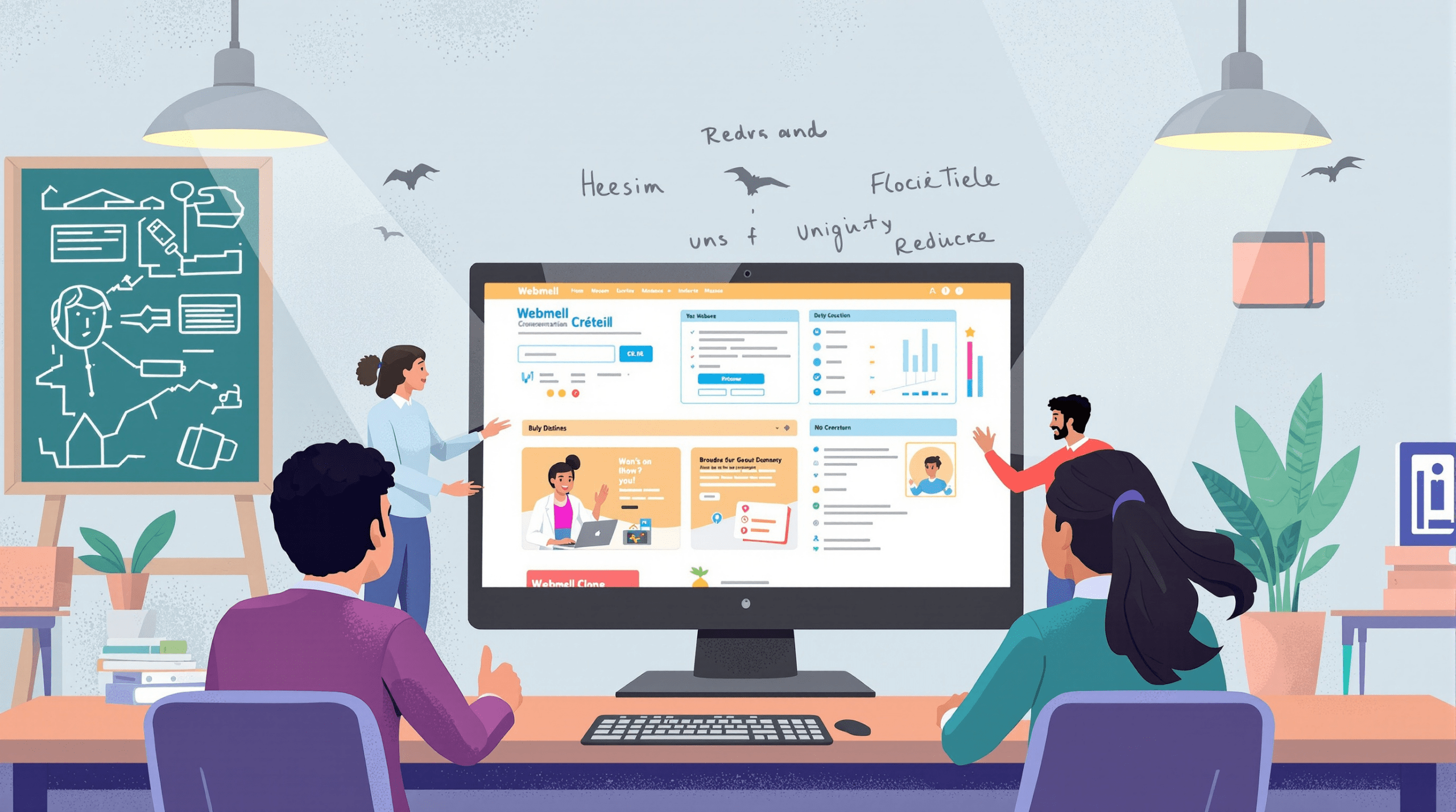 un groupe de personnes assises autour d'un écran d'ordinateur