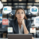 une femme assise à une table avec un ordinateur portable devant elle