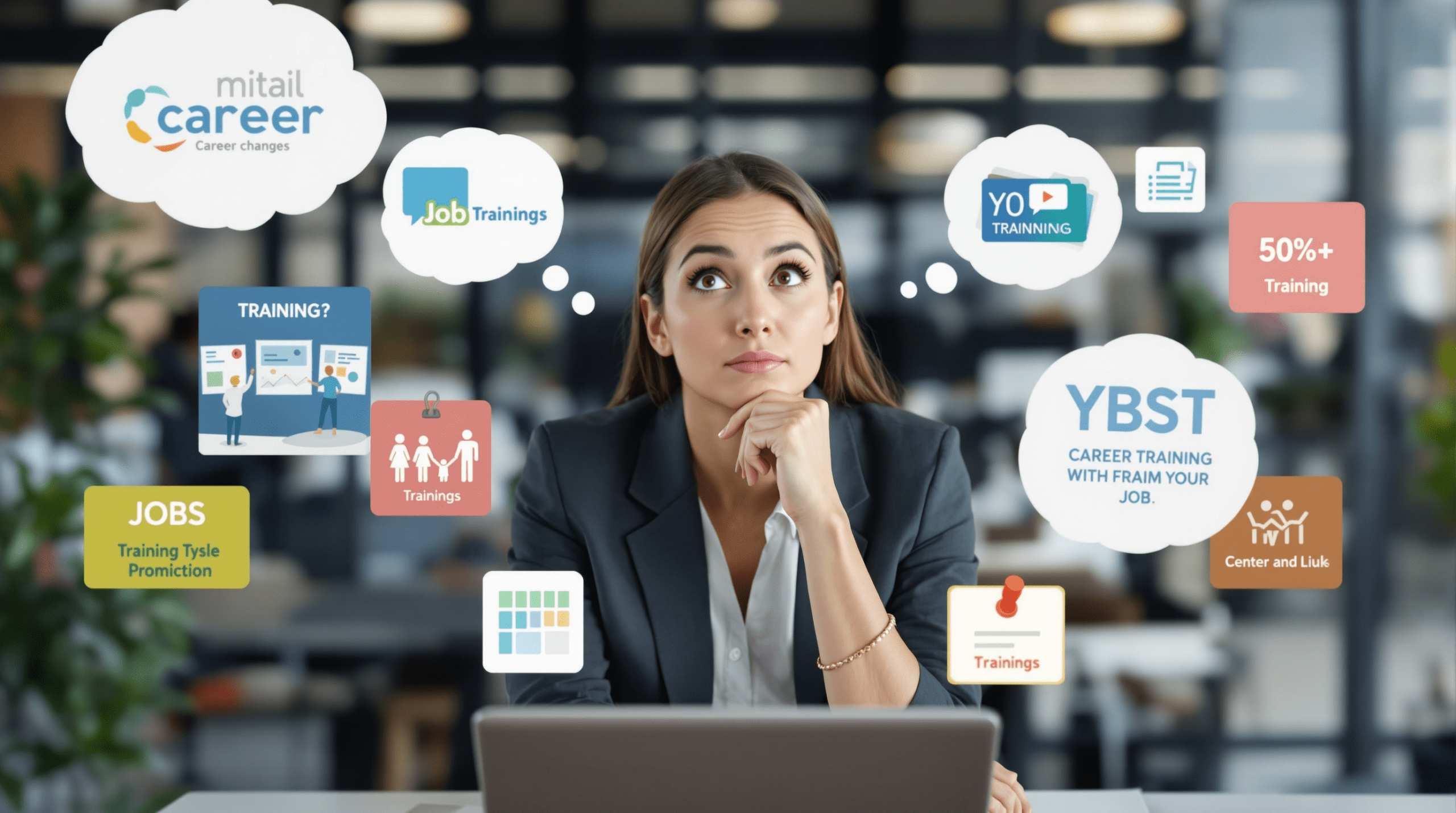 une femme assise à une table avec un ordinateur portable devant elle