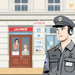 une caricature d'un officier de police devant un bâtiment
