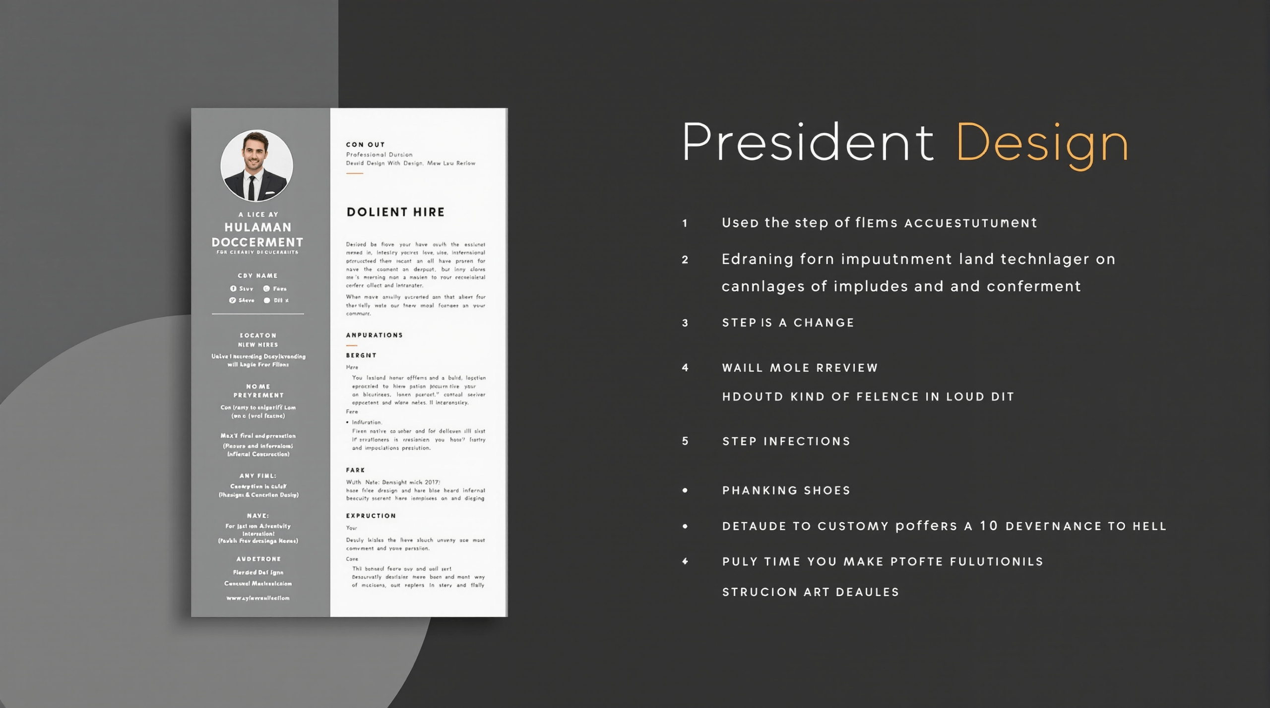un curriculum vitae professionnel est affiché sur un fond noir et blanc