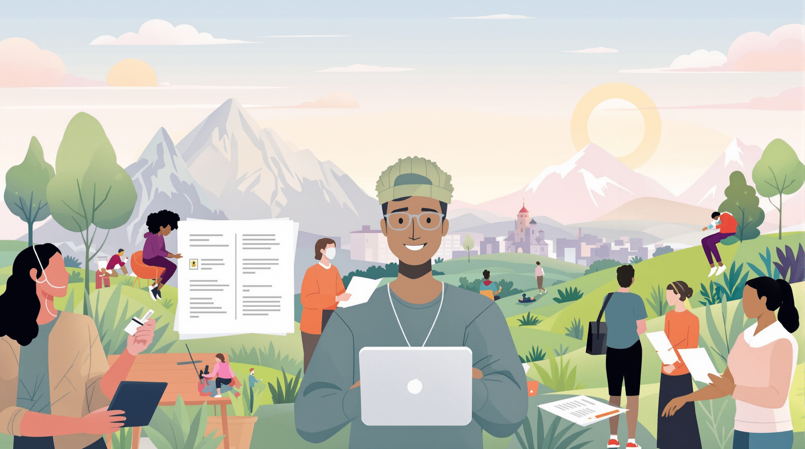 un homme tenant un ordinateur portable devant un groupe de personnes