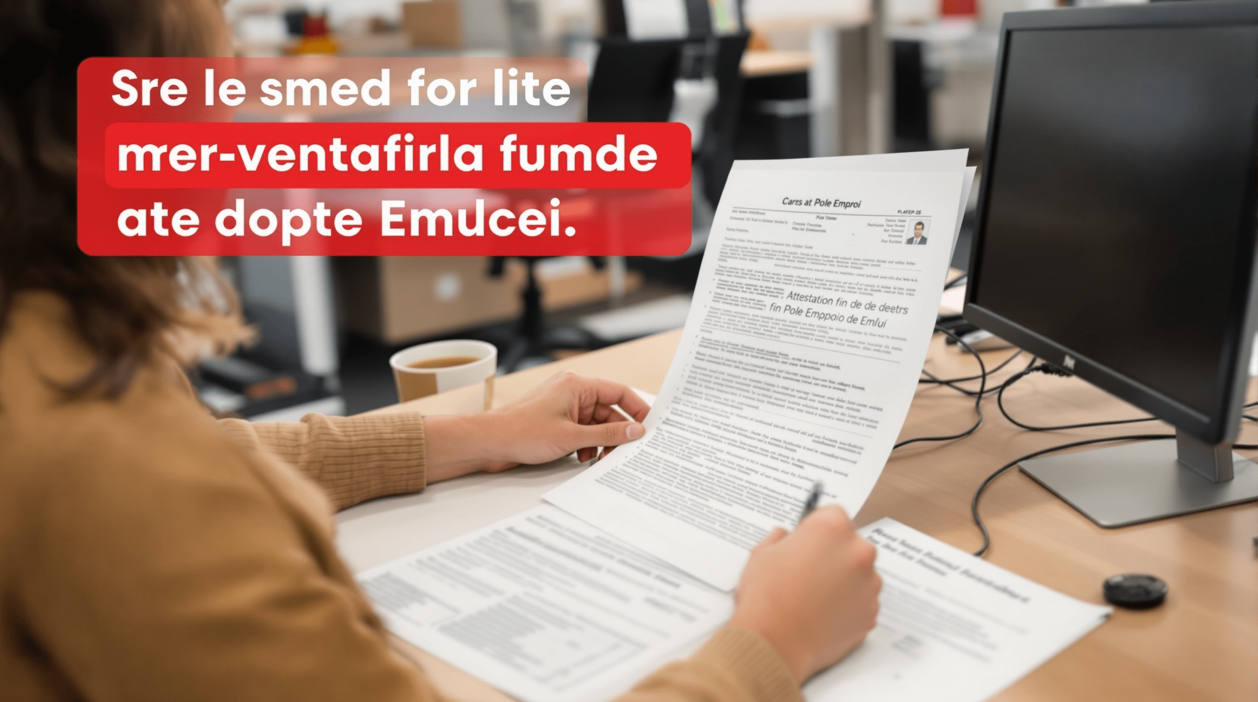 une femme assise à un bureau tenant un morceau de papier