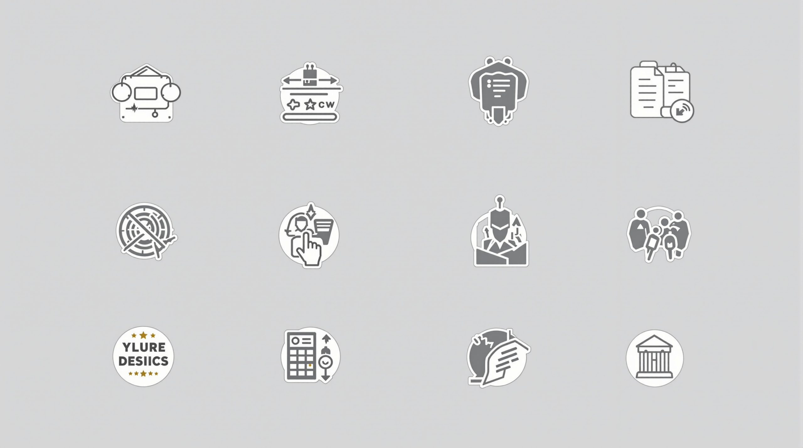 une série d'icônes blanches et grises sur un fond gris