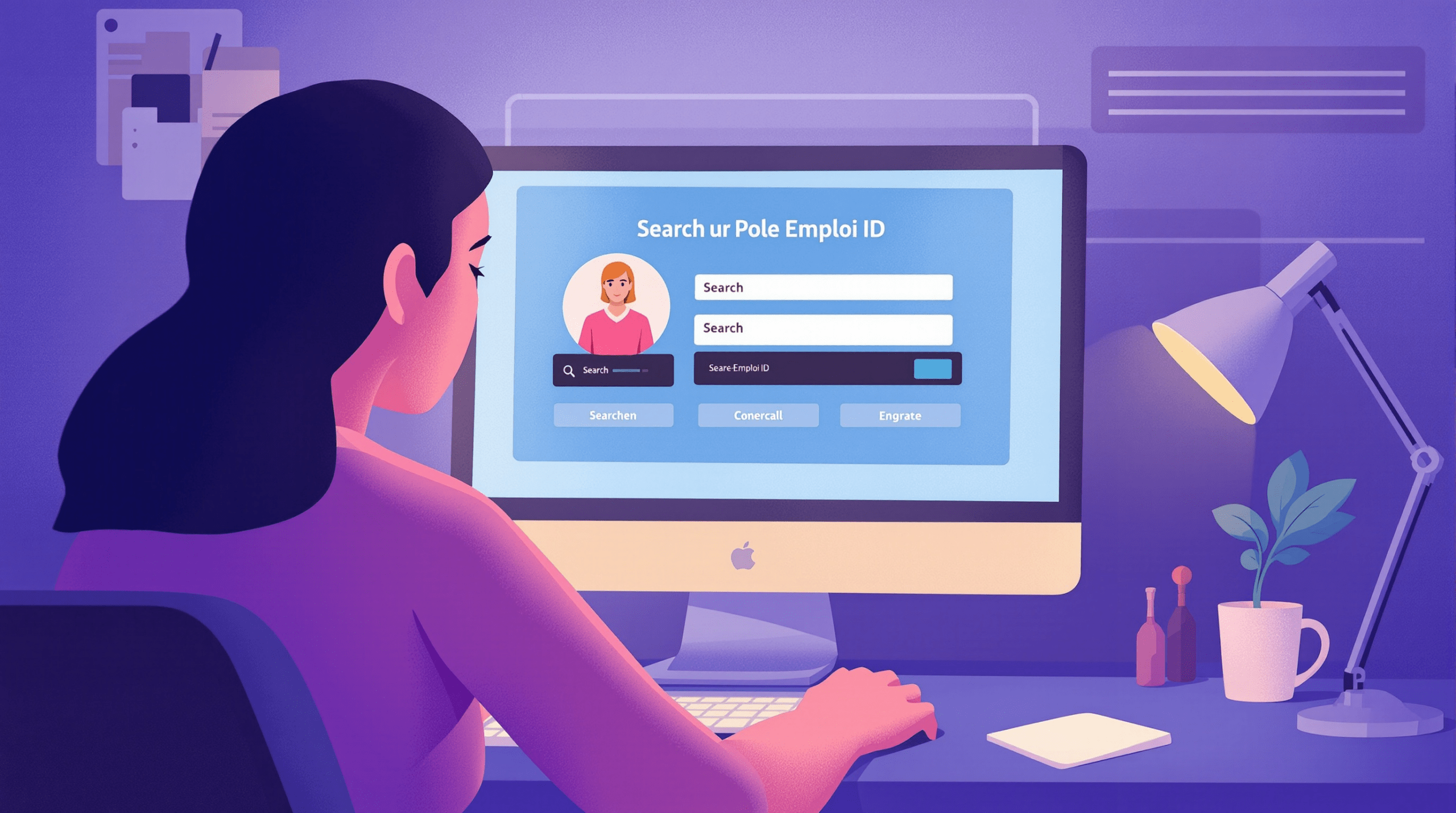 une femme assise à un bureau devant un ordinateur