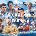 un collage de personnes debout dans l'océan