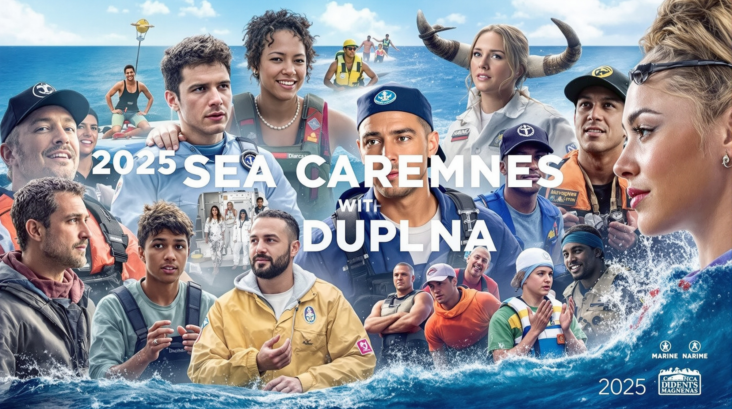 un collage de personnes debout dans l'océan