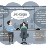 un homme et une femme assis à un bureau en train de discuter