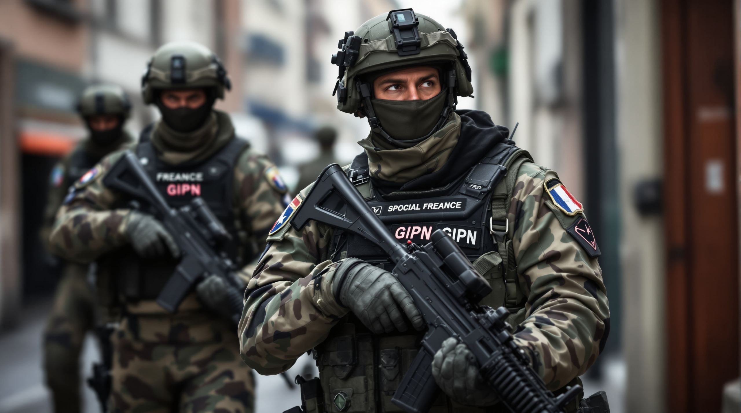 un groupe de soldats marchant dans une rue