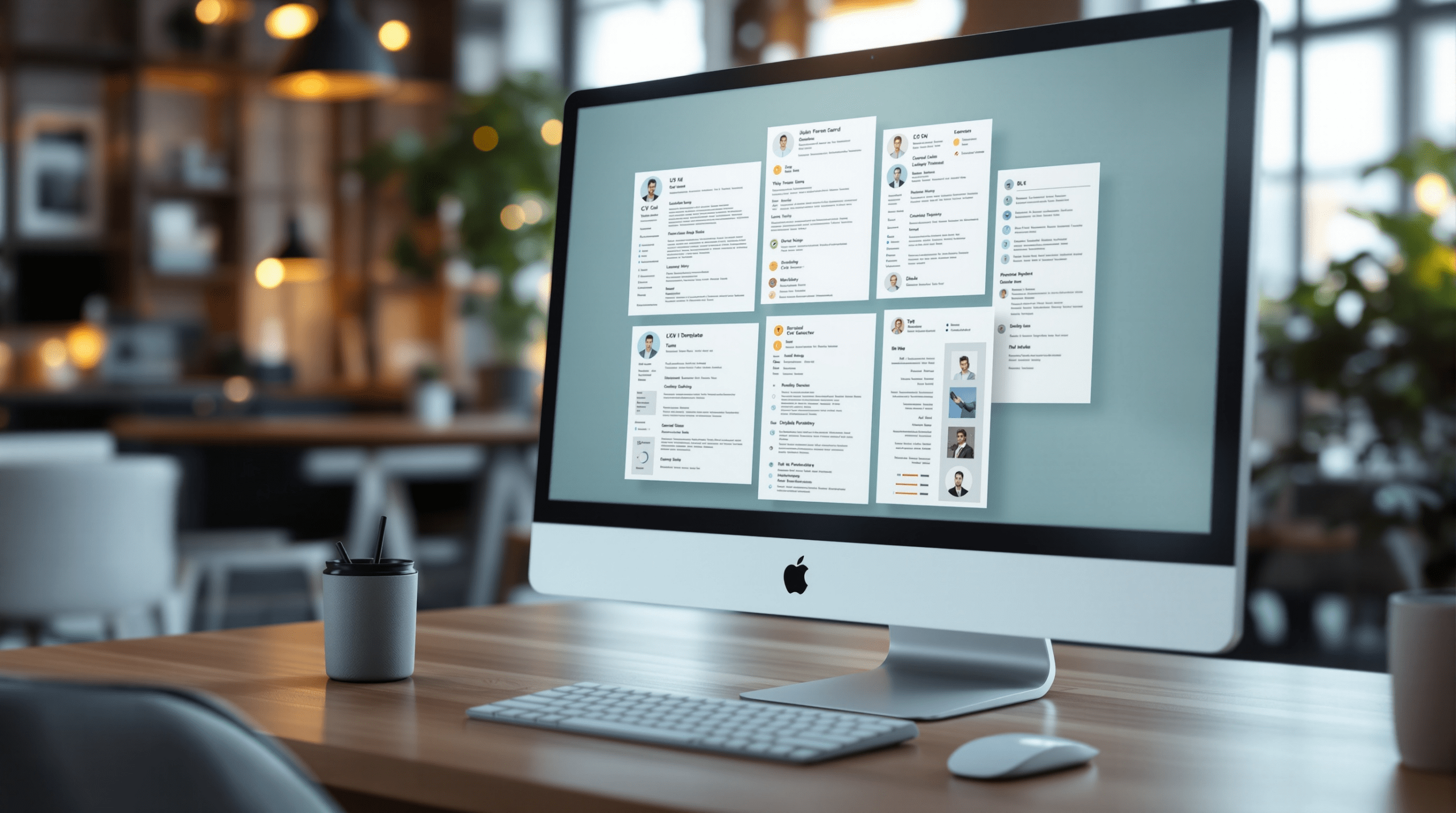 un ordinateur de bureau posé sur un bureau en bois