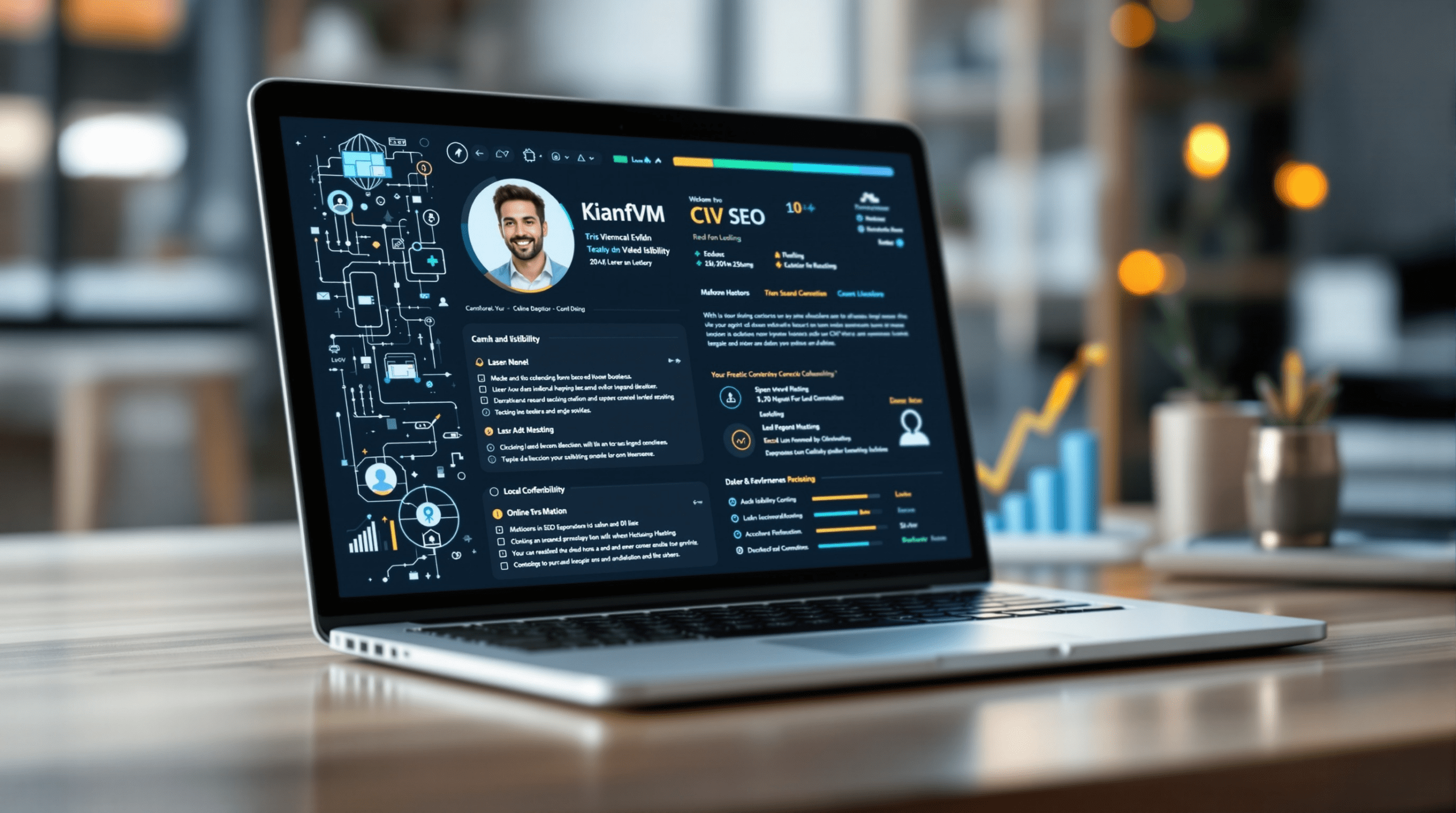 un ordinateur portable posé sur une table en bois